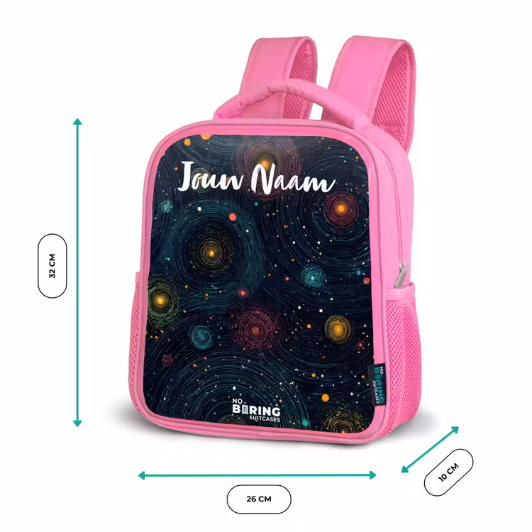 Kinderrugzak met naam - Roze - Sterren - Planeten - Kleurrijk — 3