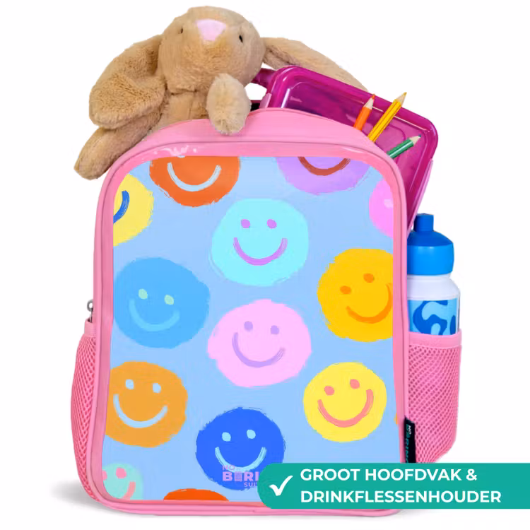 Kinderrugzak - Roze - Vrolijk patroon van smileys — 2