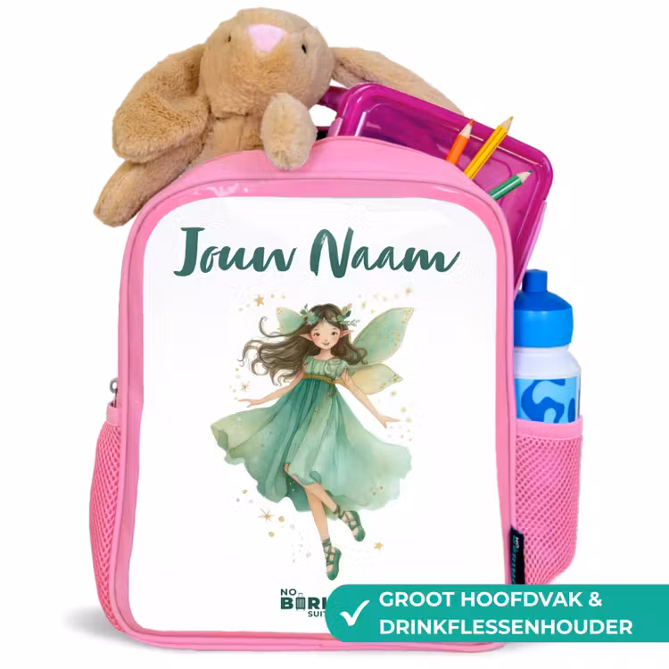 Kinderrugzak met naam - Roze - Zwevende groene elf — 2