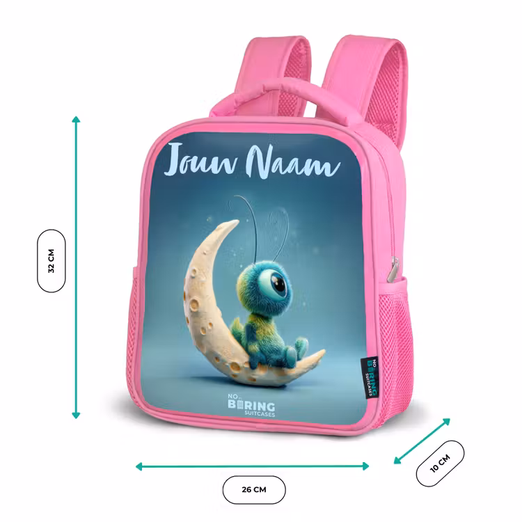 Kinderrugzak met naam - Roze - Dromerig Wezentje op de Maan — 3