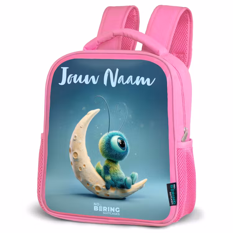 Kinderrugzak met naam - Roze - Dromerig Wezentje op de Maan — 4