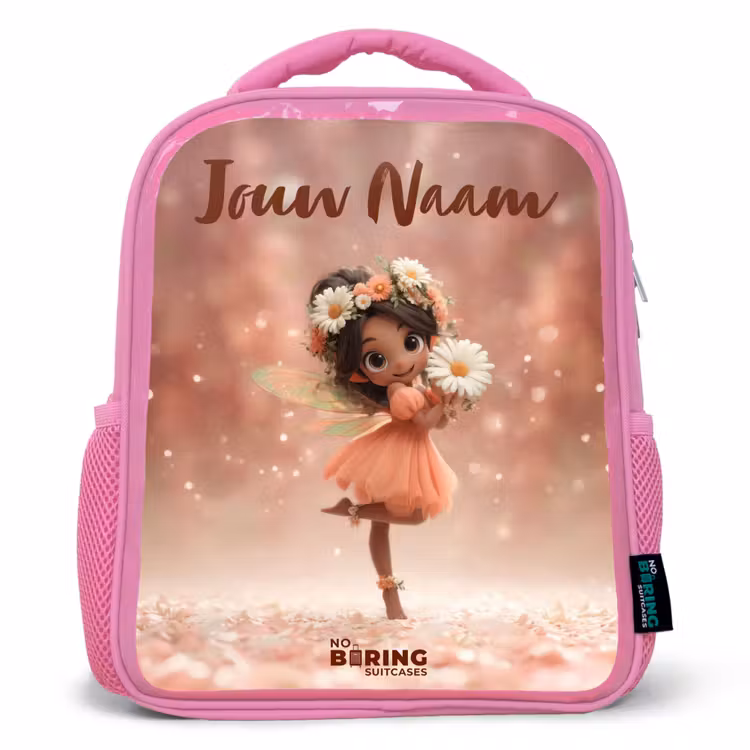 Kinderrugzak met naam - Roze - Fee met madeliefjes β 1