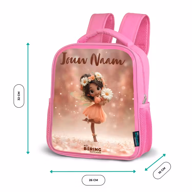 Kinderrugzak met naam - Roze - Fee met madeliefjes β 3