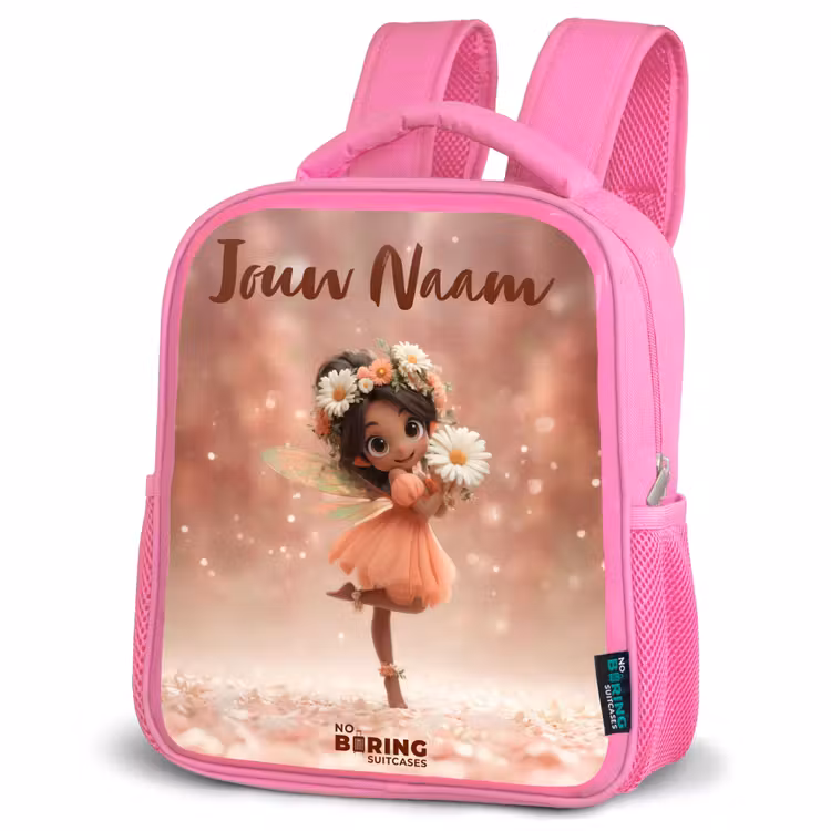 Kinderrugzak met naam - Roze - Fee met madeliefjes β 4