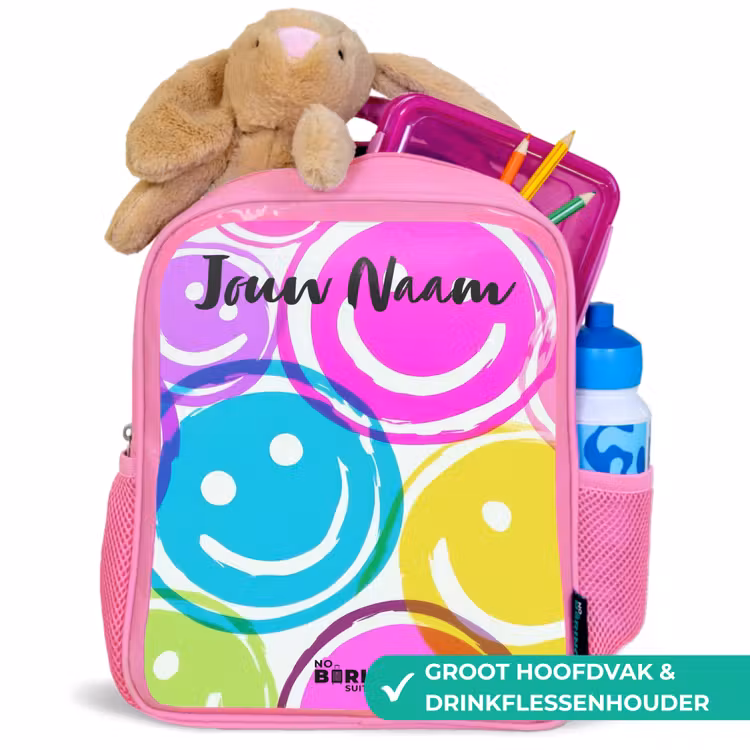 Kinderrugzak met naam - Roze - Kleurrijke glimlachexplosie — 2