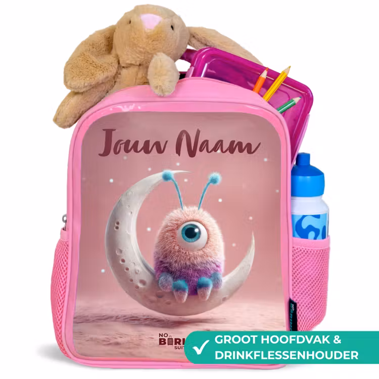 Kinderrugzak met naam - Roze - Maanwip met Pluizig Wezentje β 2