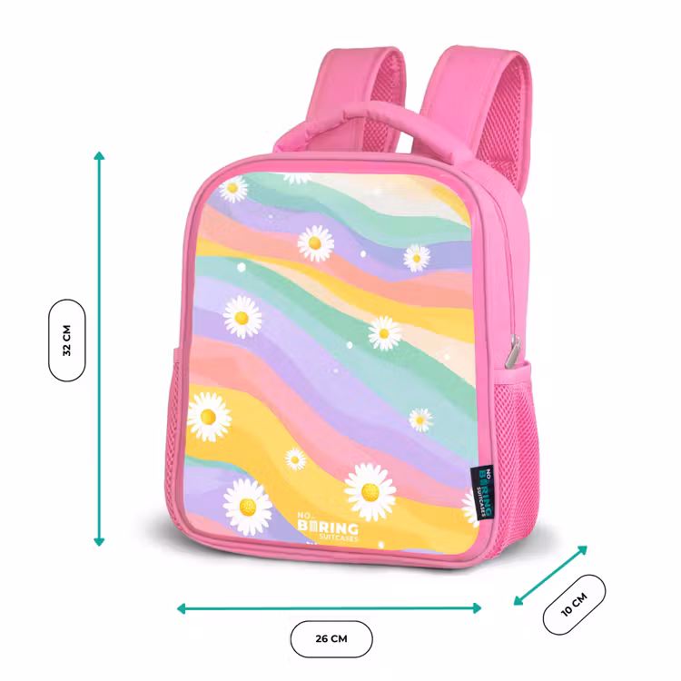 Kinderrugzak - Roze - Madeliefjes op regenboogachtergrond — 3