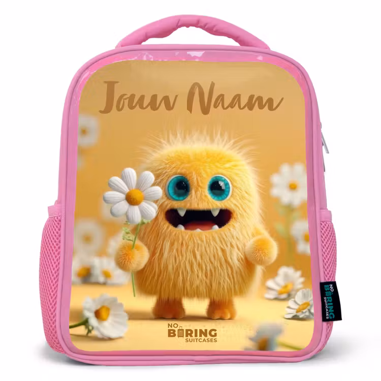 Kinderrugzak met naam - Roze - Monster - Wezen - Bloem - Geel — 1