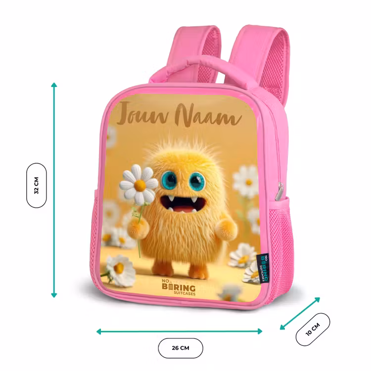 Kinderrugzak met naam - Roze - Monster - Wezen - Bloem - Geel — 3