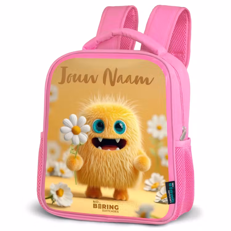 Kinderrugzak met naam - Roze - Monster - Wezen - Bloem - Geel — 4