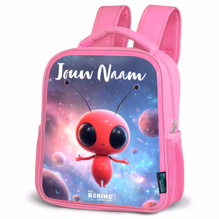 Kinderrugzak met naam - Roze - Rood Ruimtewezen in Kosmische Dans — 4