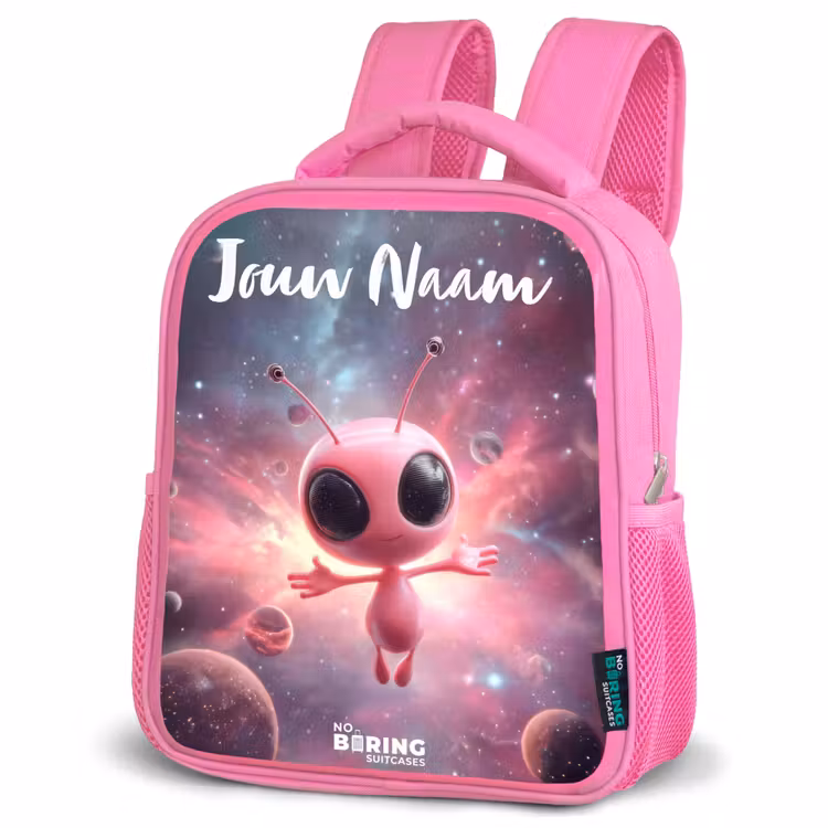 Kinderrugzak met naam - Roze - Roze Alien in Sterrennevel — 4