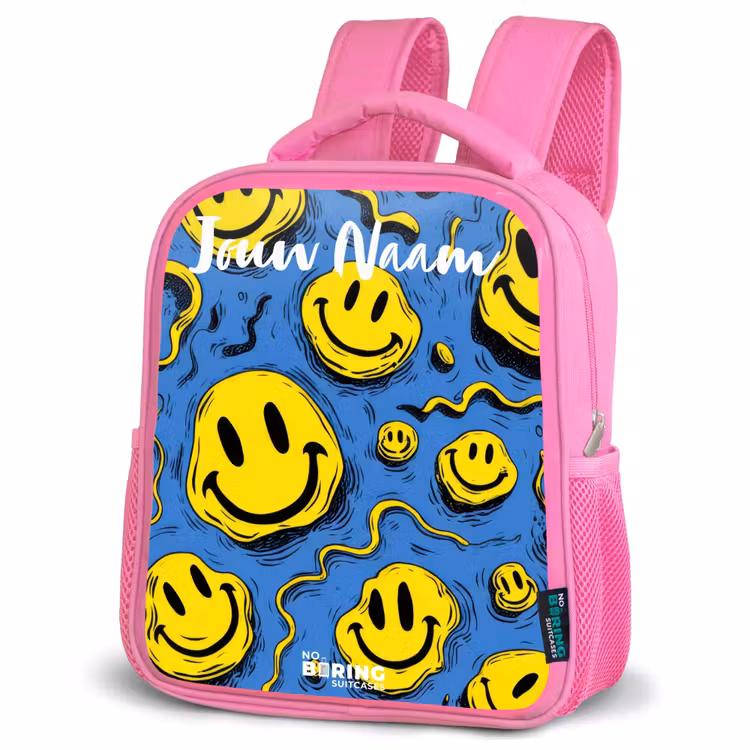 Kinderrugzak met naam - Roze - Smiley - Blauw - Geel — 4