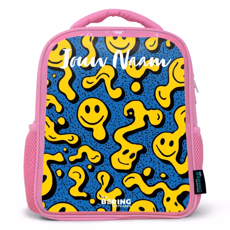 Kinderrugzak met naam - Roze - Smiley - Geel - Blauw β 1