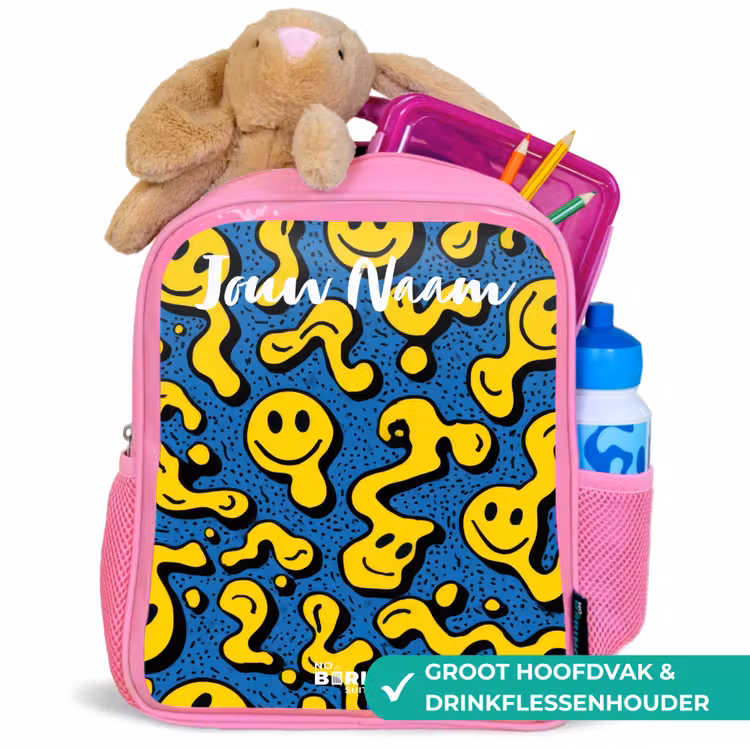 Kinderrugzak met naam - Roze - Smiley - Geel - Blauw β 2