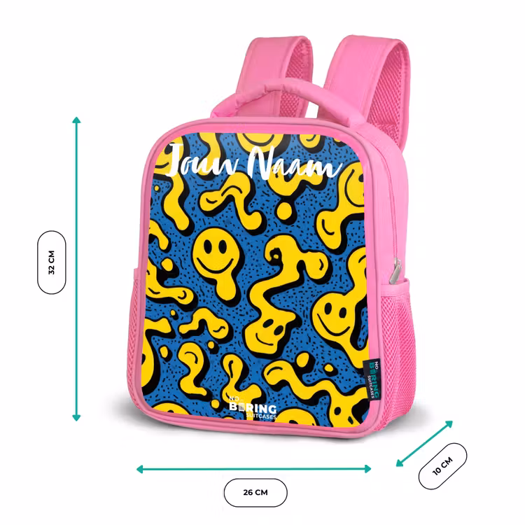 Kinderrugzak met naam - Roze - Smiley - Geel - Blauw β 3