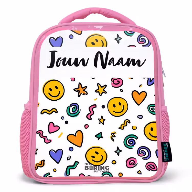 Kinderrugzak met naam - Roze - Smiley - Hartje - Ster — 1