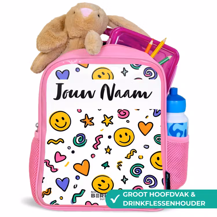 Kinderrugzak met naam - Roze - Smiley - Hartje - Ster — 2