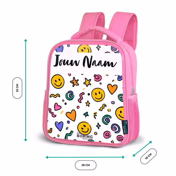 Kinderrugzak met naam - Roze - Smiley - Hartje - Ster — 3