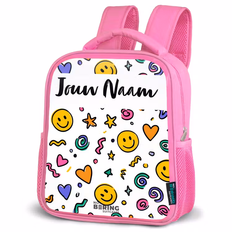 Kinderrugzak met naam - Roze - Smiley - Hartje - Ster — 4