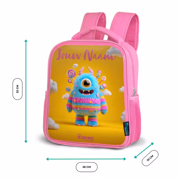Kinderrugzak met naam - Roze - Snoep - Monster - Regenboog — 3