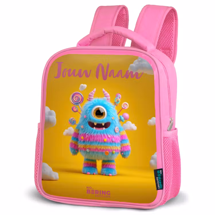 Kinderrugzak met naam - Roze - Snoep - Monster - Regenboog — 4