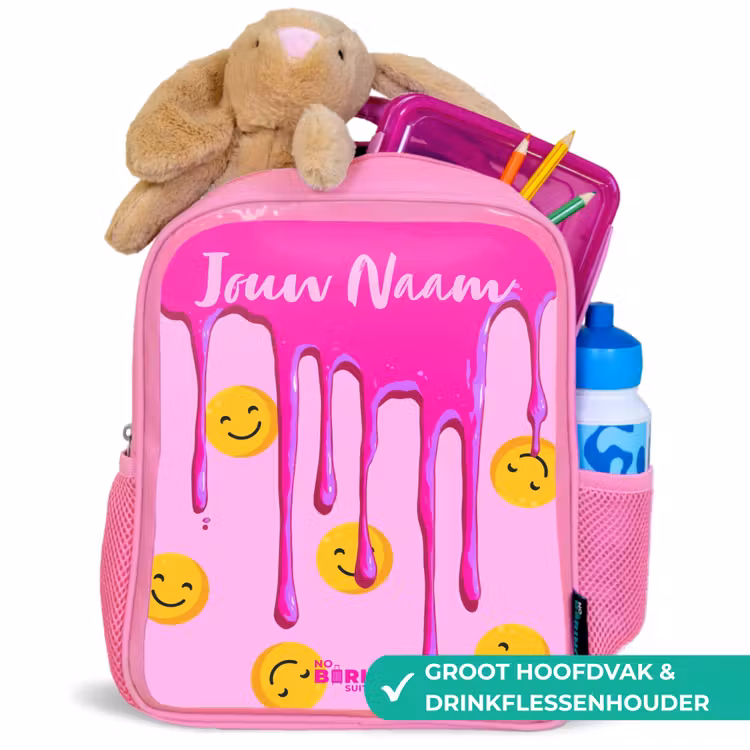 Kinderrugzak met naam - Roze - Verf - Smiley - Roze — 2