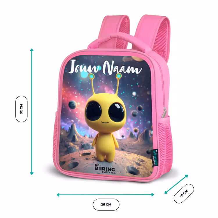 Kinderrugzak met naam - Roze - Vrolijk buitenaards wezentje — 3