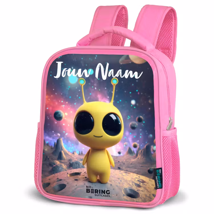 Kinderrugzak met naam - Roze - Vrolijk buitenaards wezentje — 4