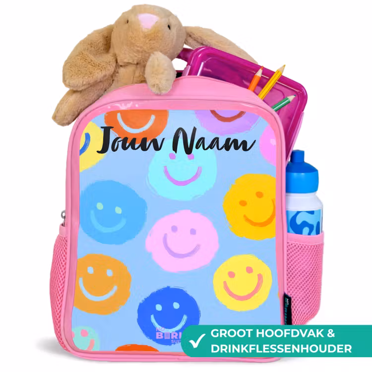 Kinderrugzak met naam - Roze - Vrolijk patroon van smileys — 2