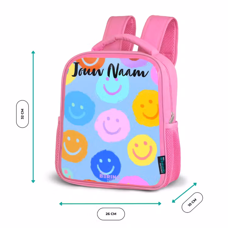 Kinderrugzak met naam - Roze - Vrolijk patroon van smileys — 3