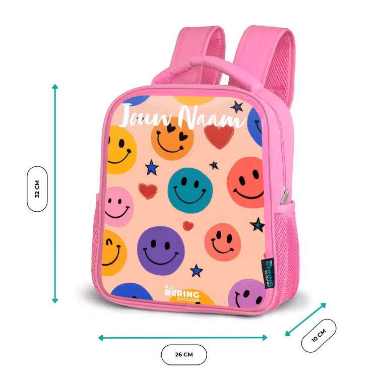 Kinderrugzak met naam - Roze - Vrolijk Smiley-patroon — 3