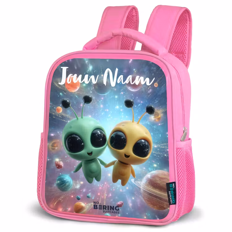 Kinderrugzak met naam - Roze - Vrolijke buitenaardse vrienden â 4