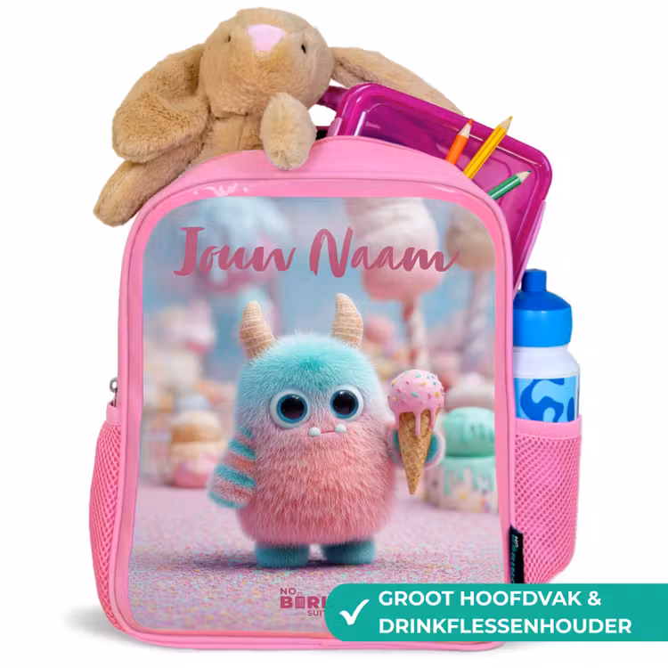 Kinderrugzak met naam - Roze - Zoet Monstersnoep Avontuur — 2