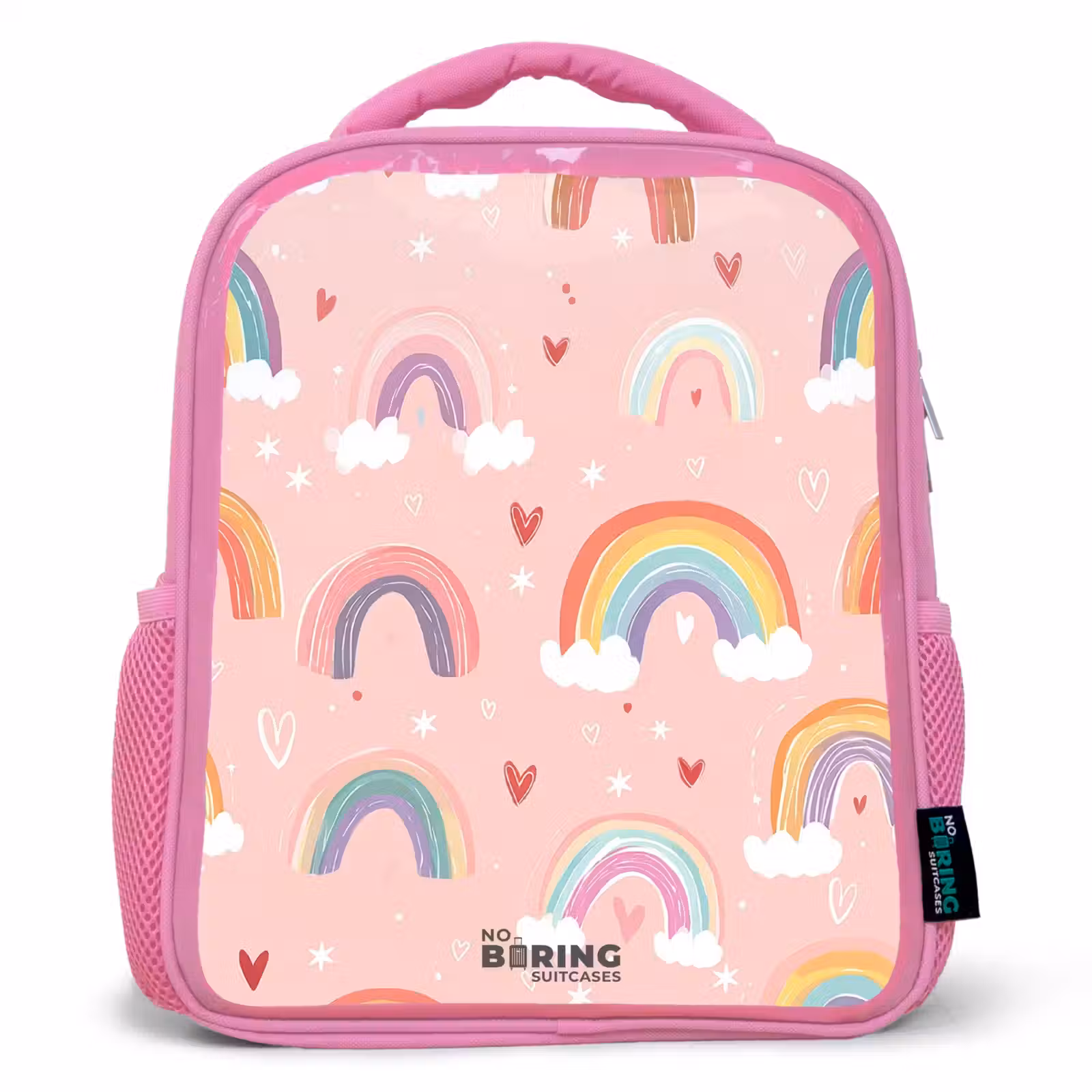 Kinderrugzak - Roze - Regenbogen op een roze achtergrond — 1