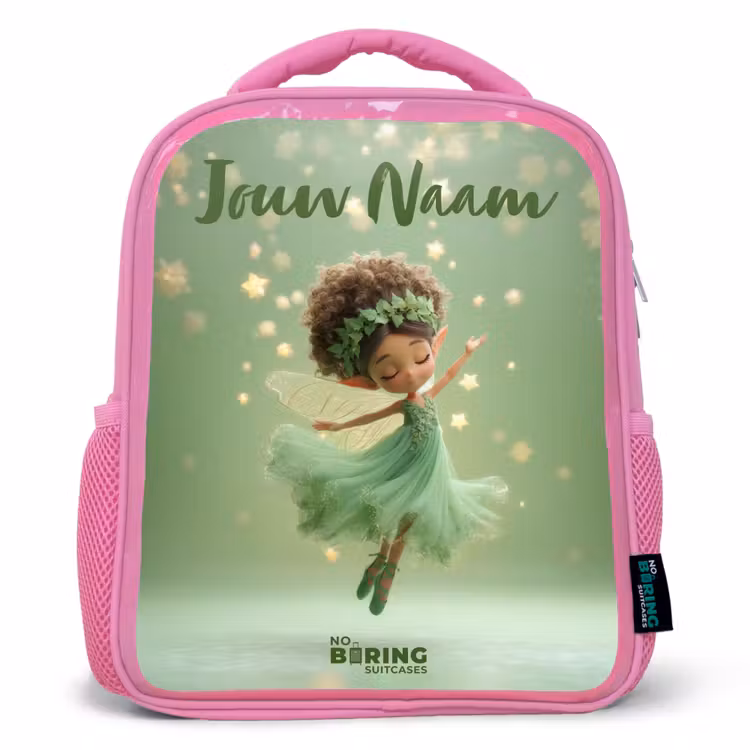 Kinderrugzak met naam - Roze - Dansende fee in groen licht — 1