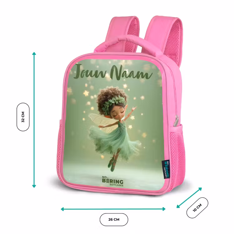 Kinderrugzak met naam - Roze - Dansende fee in groen licht — 3