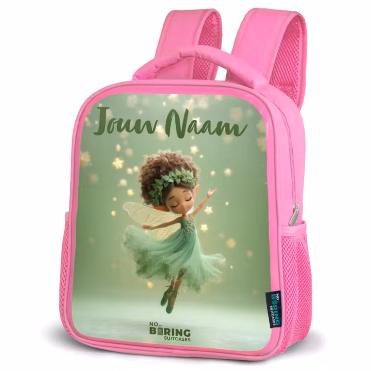 Kinderrugzak met naam - Roze - Dansende fee in groen licht — 4