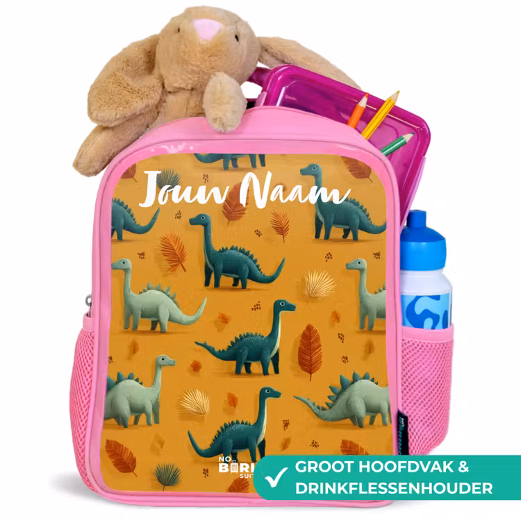 Kinderrugzak met naam - Roze - Dino - Dieren - Patroon — 2