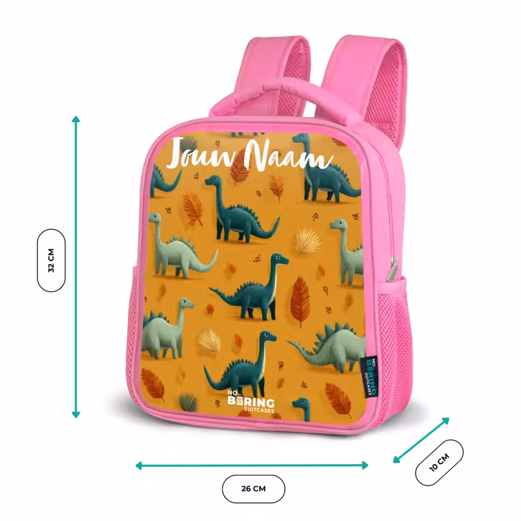 Kinderrugzak met naam - Roze - Dino - Dieren - Patroon — 3