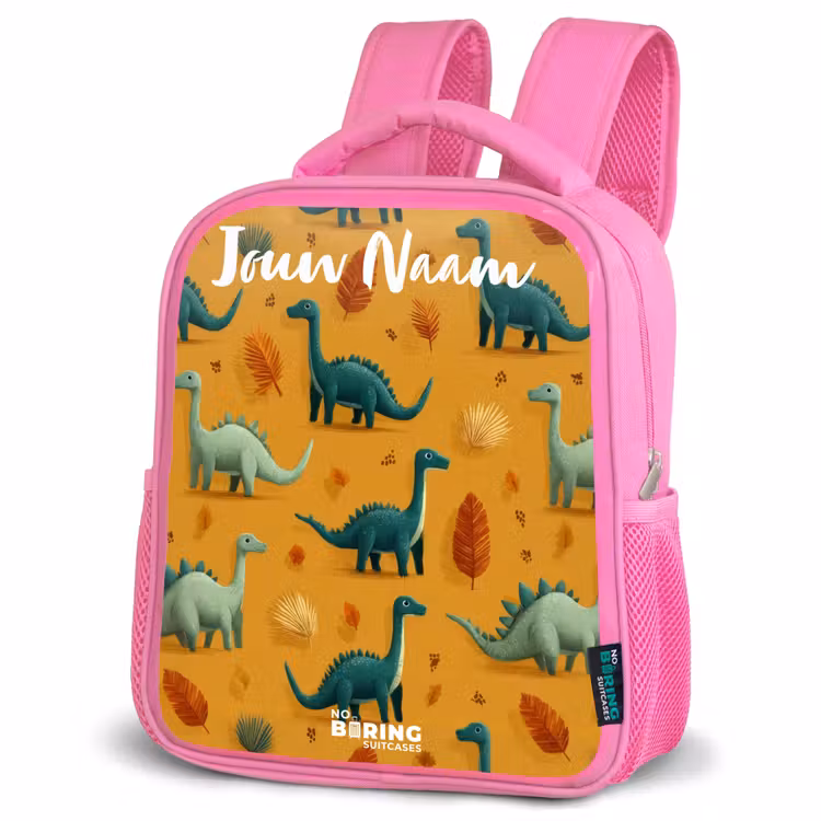 Kinderrugzak met naam - Roze - Dino - Dieren - Patroon — 4