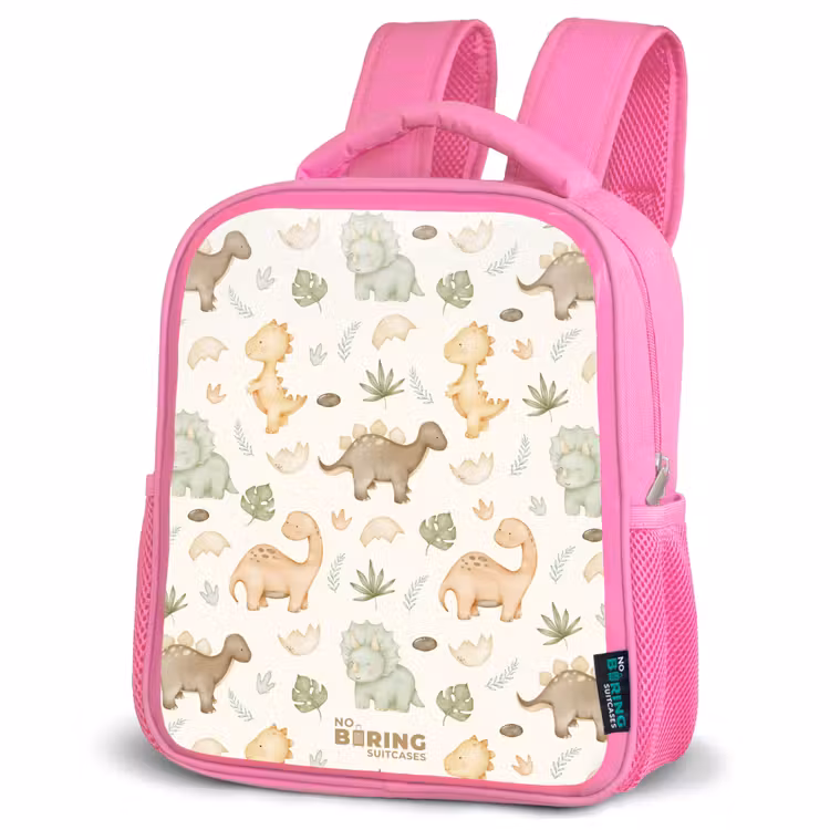 Kinderrugzak - Roze - Dino patroon in pastelkleuren β 4