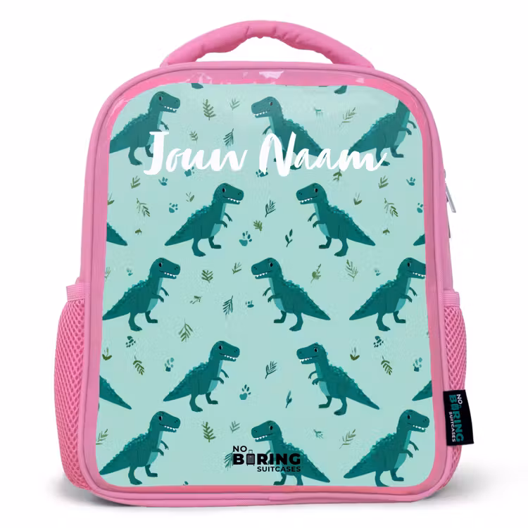 Kinderrugzak met naam - Roze - Dinos - Patroon - Groen β 1