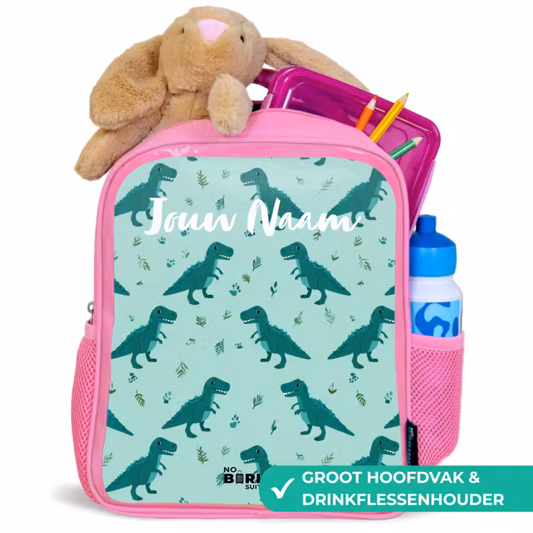Kinderrugzak met naam - Roze - Dinos - Patroon - Groen β 2