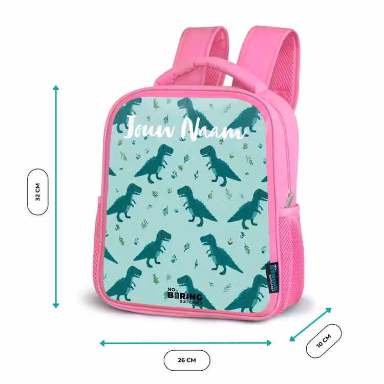 Kinderrugzak met naam - Roze - Dinos - Patroon - Groen β 3