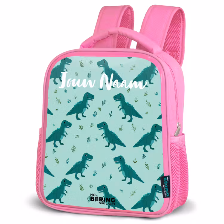 Kinderrugzak met naam - Roze - Dinos - Patroon - Groen β 4
