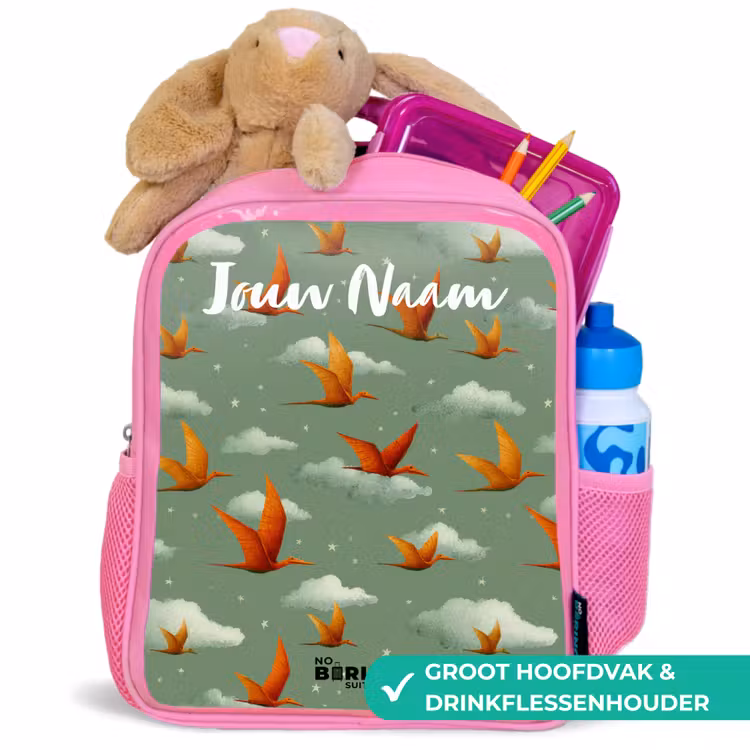 Kinderrugzak met naam - Roze - Patroon - Dino - Pterosaurussen — 2
