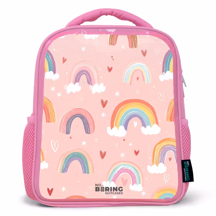 Kinderrugzak - Roze - Regenbogen op een roze achtergrond — 1