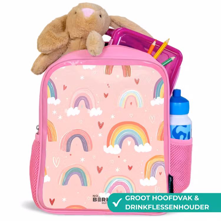Kinderrugzak - Roze - Regenbogen op een roze achtergrond — 2