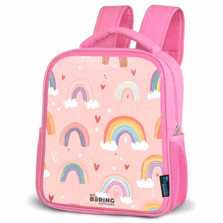 Kinderrugzak - Roze - Regenbogen op een roze achtergrond — 4
